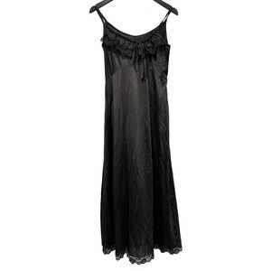 Vintage‎ Black Sheer Lace Trim Maxi Slip Dress Lingerie vampire dark fairy goth